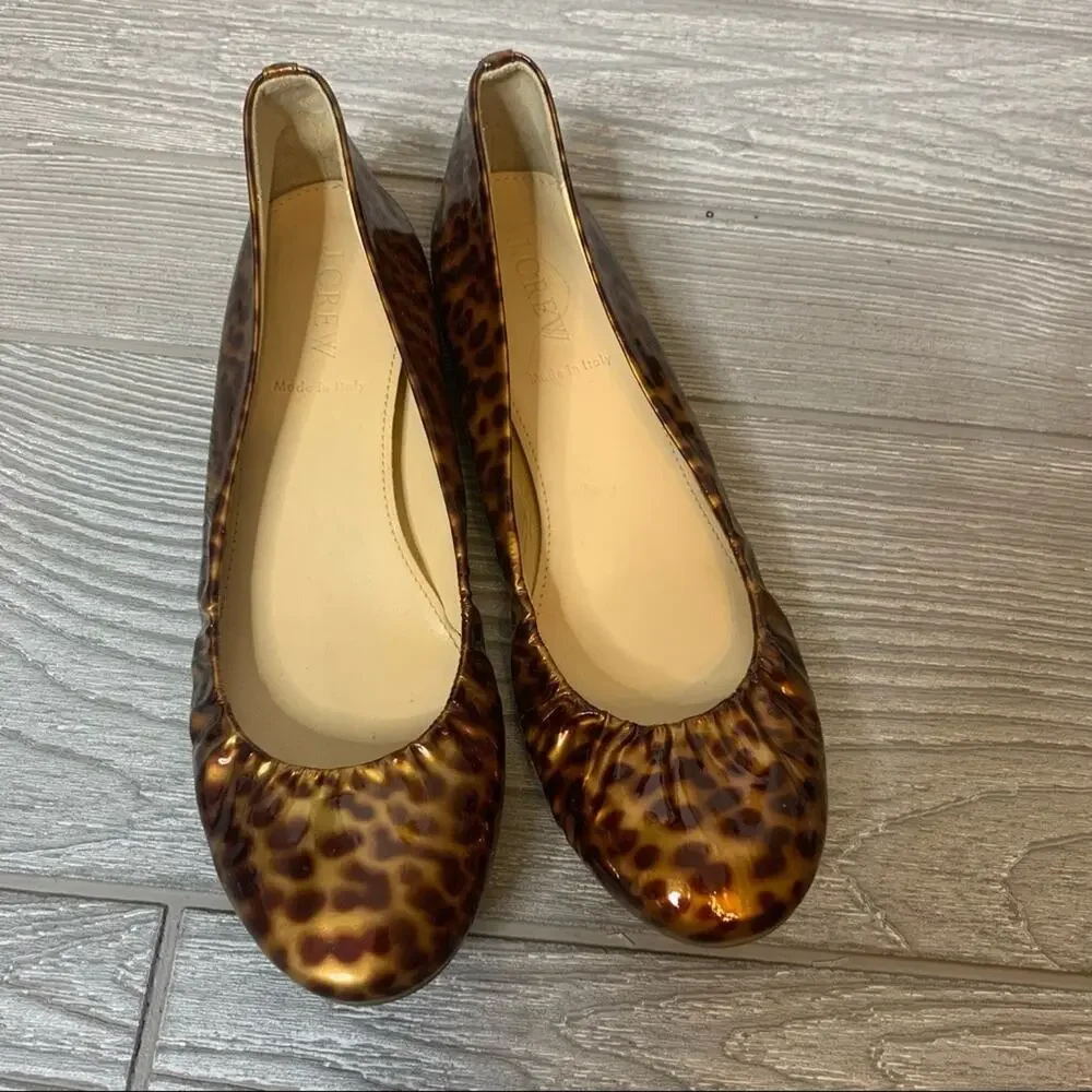 J. Crew patent leather leopard print ballet‎ flats sz 7